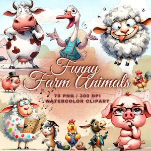 70 Pacote de clipart de animais de fazenda fofos e engraçados, Animais de fazenda de bebê fofos Png, Clipart de animais engraçados fofos, Clipart de fazenda fofo, Pacote de clipart engraçado