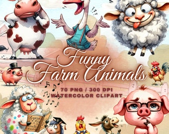 70 Cute & Funny Farm Animals Clipart Bundle, Cute baby farm Animals Png, Cute Funny Animals Clipart, Cute Farm Clipart, Funny Clipart Bundle