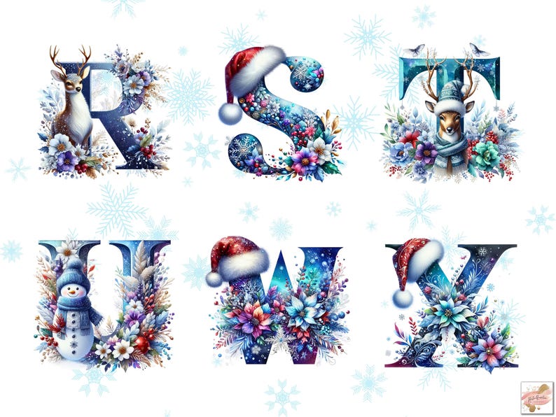 Christmas Alphabet Png Bundle, Christmas Letters Png Reindeer Santa