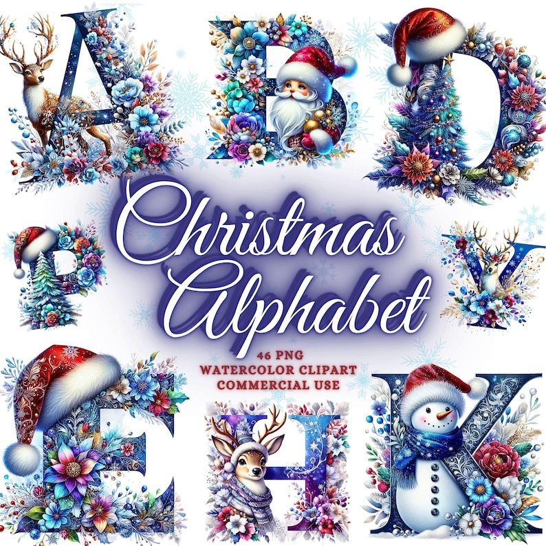 Christmas Alphabet Png Bundle, Christmas Letters Png Reindeer Santa