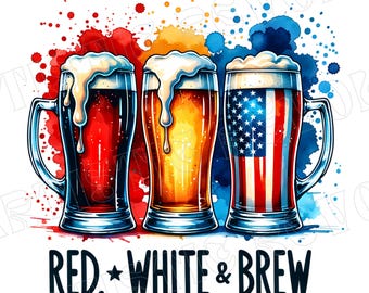 Imagen PNG de cerveza roja, blanca y verde, diseño del 4 de julio (descarga digital)