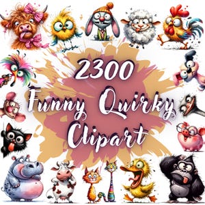 Clipart original Mega Bundle PNG animaux fantaisistes drôles de gens Sublimation clipart fabrication de cartes fantaisistes création d'illustrations de scrapbooking en papier