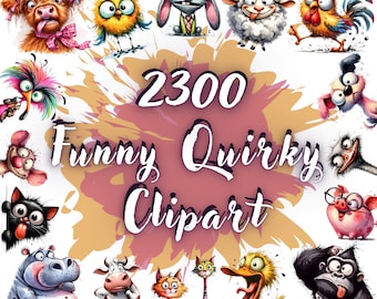 Mega pacchetto di clipart stravaganti in formato PNG: animali bizzarri, persone divertenti, clipart per sublimazione, creazioni di biglietti stravaganti, lavori di carta, illustrazioni per scrapbooking.