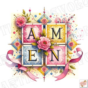 Lazo de coqueta amén png, amén universitario png, amén floral png, Jesús pascua png, pascua cristiana png, primavera floral png, versículos bíblicos de pascua png