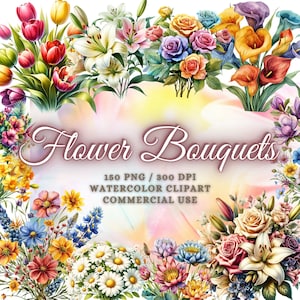 150 Aquarell Blumensträuße Clipart Bundle, Hochzeit Blumenstrauß Png, Floral Clipart Bundle, Frühlingsblumen, Wildblumen Png, Rosen Png