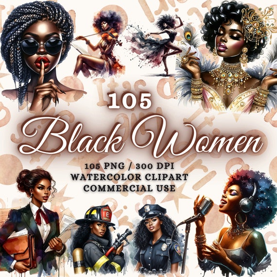 105 Watercolor Black Women Clipart Bundle, Black Woman Png, Afro Women Clipart, Curvy Girl Clipart, Black Queen Png, Black Girl Clipart Png