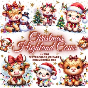 Weihnachten Highland Kuh Png Bundle, Weihnachten Highland Kuh Clipart Bundle, Baby Highland Kühe Weihnachten Clipart Weihnachten Png Sublimation PNG