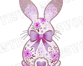 Chinoiserie Easter Bunny PNG, Pink Floral Rabbit Design (Digital Download)