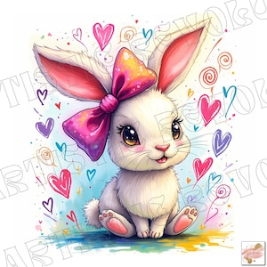 Coniglietto pasquale disegnato a mano Coquette Jpg, Coniglietto a cuore Jpeg, Buona Pasqua jpg, Coniglietto Coquette, Pasqua Coquette, Sublimazione di Pasqua per bambini