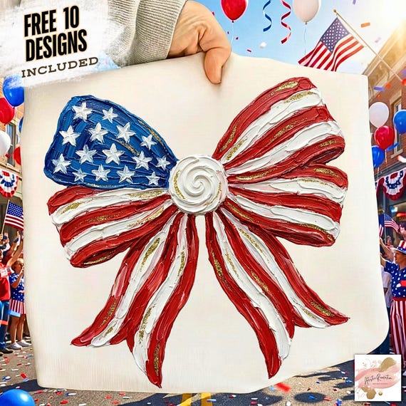 Brushstroke Bow Png, Coquette Patriotic Bow Png, 4th of July Png, American Flag Png, Preppy Independence Day Png, USA Flag Png, America Png