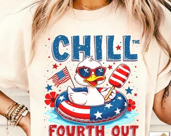 Chill the Fourth Out PNG, Funny Patriotic Goose png, 4th of July Humor png, Retro USA Vibes Independence Day Goose Summer PNG Sublimation