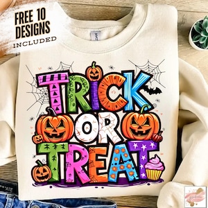Halloween Trick or Treat Png, Spooky season Png, Halloween PNG, Doodle Halloween Sublimation for shirt, Retro Halloween Png, Halloween Shirt