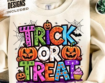 Halloween Trick or Treat Png, Spooky season Png, Halloween PNG, Doodle Halloween Sublimation for shirt, Retro Halloween Png, Halloween Shirt