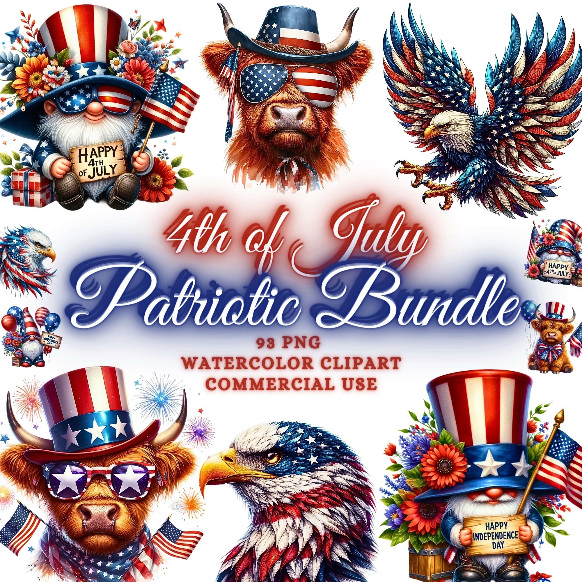 93 Watercolor 4th of July Clipart Bundle, 4th of July Png Bundle ...