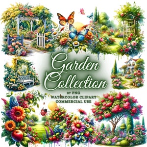 Aquarell Sommer Garten Clipart Bundle, Gartenarbeit Clipart, Sommergarten Grafiken, Gartenblumen Png, Gartenarbeit Png, Blumengarten Png