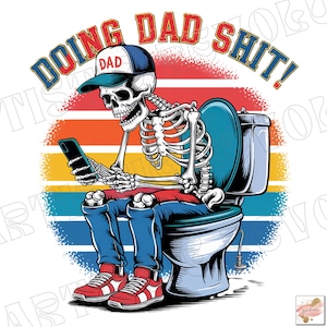 Dad sublimatie png, papa shit doen png, grappig skelet toilet sublimatieontwerp, trendy vaderdag T-shirt mok retro png-ontwerp voor mannen