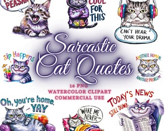 Funny Cat Sarcastic Quotes Bundle, Cat Clipart Bundle, Funny Cat Clipart, Funny Cat Png, Sarcastic Cat Sublimation Png, Funny Quotes Bundle