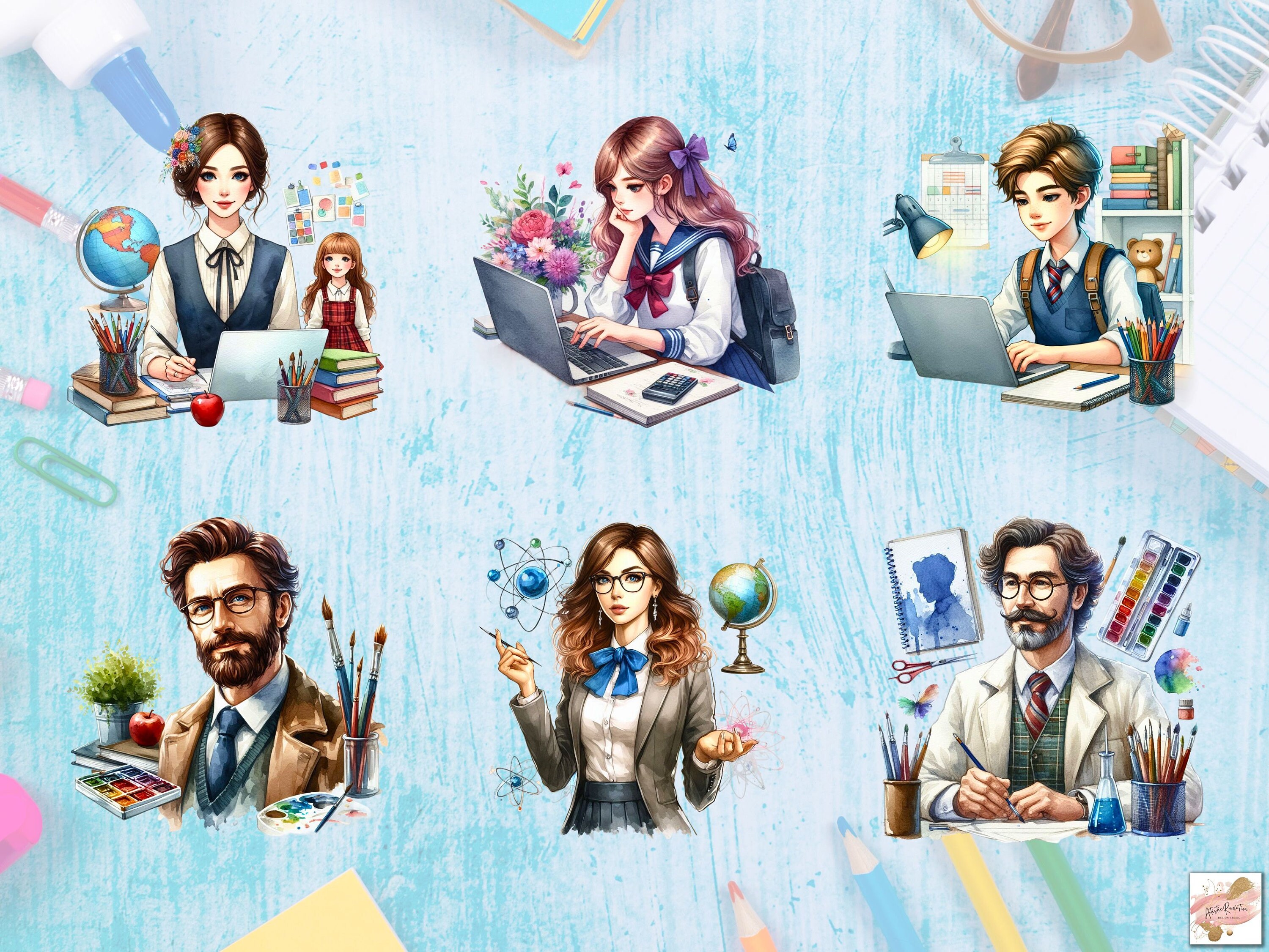 Back to School PNG Bundle, Watercolor Back to School Clipart Bundle ...