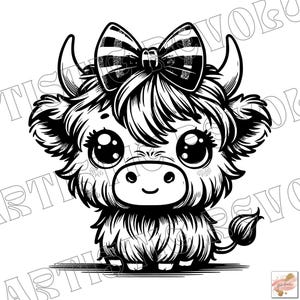 Vaca de las Tierras Altas linda y coqueta Svg y PNG, Clipart de vaca, Imagen vectorial de vaca de las Tierras Altas, Silueta de vaca, Diseño de sublimación, Archivo de corte de animal de granja