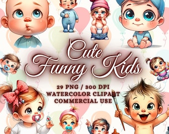 29 Watercolor Cute Kids Clipart Bundle, Baby Boy Clipart, Baby Girl Clipart Funny Kids Png Children Clipart, Baby Clipart, Boy Png, Girl Png