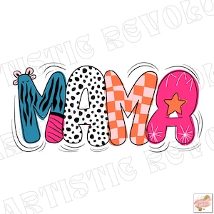 Mama png, Bunt, Kariert, Zebradruck, Dalmatiner Punkte, Handbeschriftet, Muttertag, Digitale Datei, Sublimation, DTF, Sublimations Clipart