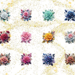 Glitter Roses Clipart Bundle, Watercolor Glitter Flowers Clipart ...