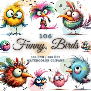 106 lindo paquete de imágenes prediseñadas de pájaros divertidos, divertido paquete de pájaros lindos png, pájaros de acuarela clipart png, sublimación de pájaros divertidos png, animales divertidos png