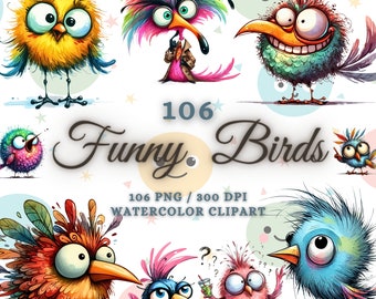 106 Cute Funny Bird Clipart Bundle, Funny Cute Bird Png Bundle, Watercolor Birds Clipart Png, Funny Birds Sublimation Png, Funny Animals Png