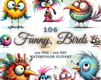 106 Cute Funny Bird Clipart Bundle, Funny Cute Bird Png Bundle, Watercolor Birds Clipart Png, Funny Birds Sublimation Png, Funny Animals Png