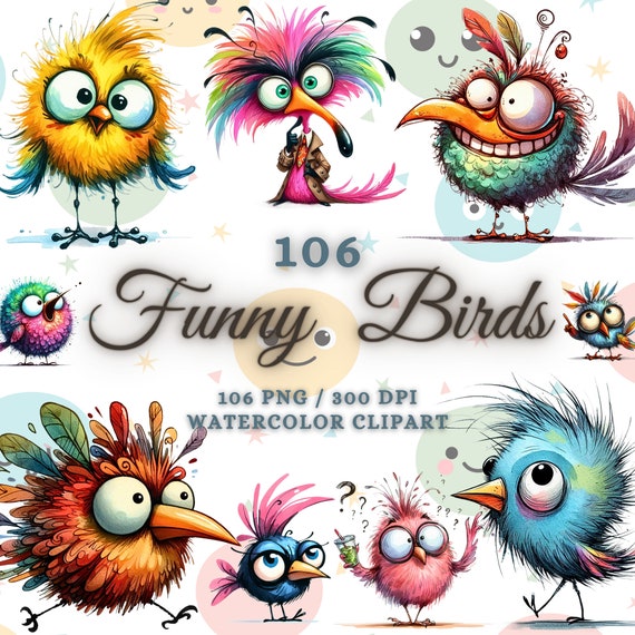 106 Cute Funny Bird Clipart Bundle, Funny Cute Bird Png Bundle, Watercolor Birds Clipart Png, Funny Birds Sublimation Png, Funny Animals Png