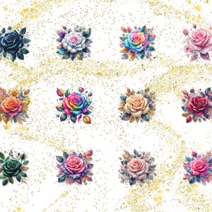 Glitter Roses Clipart Bundle, Watercolor Glitter Flowers Clipart ...