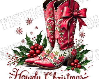 Howdy Christmas Png, Western Weihnachten Png, Kokette Weihnachten Png, Urlaub Png, Cowgirl Weihnachten Png, Ästhetische Png, Retro Weihnachten Png