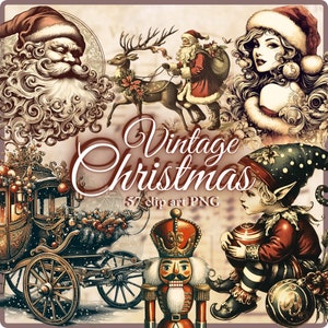57 Pacote de clipart de Natal retrô vintage, PNG de Natal vintage, Clip Art de Natal retrô, Papai Noel retrô PNG, Papai Noel vintage PNG