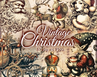 57 Retro Vintage Christmas Clipart Bundle, Vintage Christmas PNG, Retro Christmas Clip Art, Retro Santa PNG, Vintage Santa Claus Clipart PNG