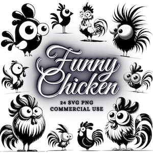 Funny Crazy Chicken Svg & Png, Rooster Clipart, Chicken Vector Image, Funny Chicken Silhouette, Chick Svg, Sublimation Design, Bird Cut File