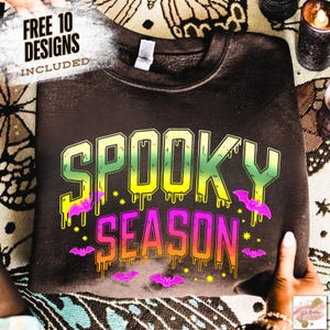 Trendy Neon Spooky Season Halloween Png, Drip Spooky Vibes Png, Neon Bat Sublimation Design, Halloween Scary Shirt Design Neon Halloween Png