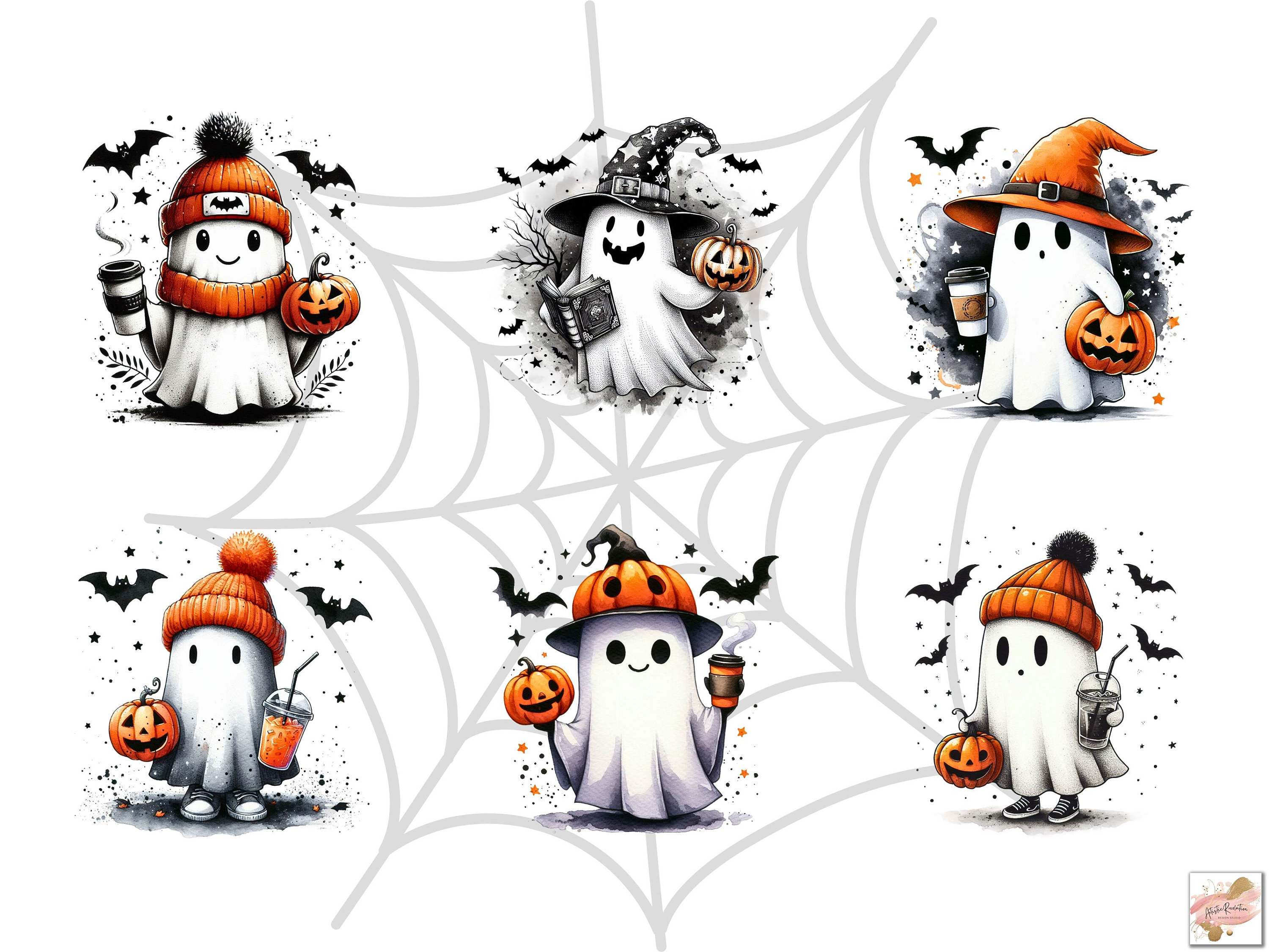 Watercolor Halloween Ghost Clipart Bundle Cute Ghost Png Cute Ghost ...