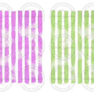 May include: Two sets of vertical brushstroke stripes in light purple and light green. Each set has six stripes. The background is white. The image contains circular text that reads "ARTISTIC REVOLUTION DESIGN STUDIO EST. 2023".