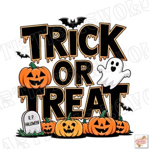 Trick or treat png sublimation design download, Happy Halloween png, Halloween png, spooky vibes png, sublimate designs download