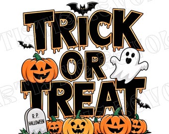 Trick or treat png sublimation design download, Happy Halloween png, Halloween png, spooky vibes png, sublimate designs download