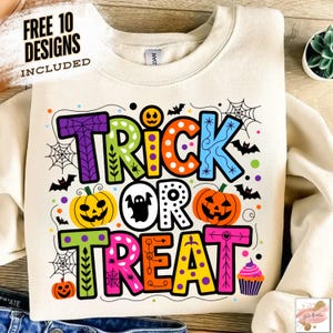 Halloween Trick or Treat Png, Spooky season Png, Halloween PNG, Doodle Halloween Sublimation for shirt, Retro Halloween Png, Halloween Shirt
