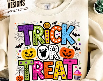 Halloween Trick or Treat Png, Spooky season Png, Halloween PNG, Doodle Halloween Sublimation for shirt, Retro Halloween Png, Halloween Shirt