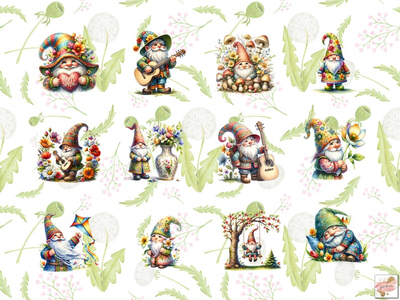 115 Watercolor Spring Garden Gnomes Clipart Bundle, Cute Gnomes Png ...