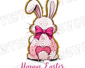 Bunny Easter Coquette Png, Watercolor Floral Easter Bunny Png, Happy Easter png, Easter Coquette Bow png, Girly Easter Png, Spring shirt Png