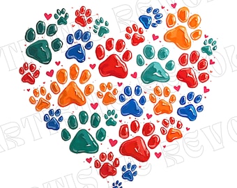 Colorful Paw Print Heart PNG, Dog Lover Sublimation Design