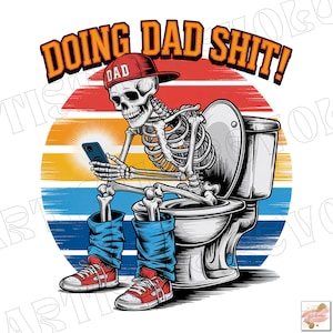 Dad sublimatie png, papa shit doen png, grappig skelet toilet sublimatieontwerp, trendy vaderdag T-shirt mok retro png-ontwerp voor mannen