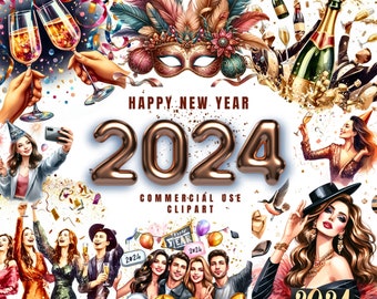 2024 Happy New Year Clipart, Happy New Year 2024 Png, New Years 2024 Clipart Bundle Commercial Use Happy New Year Svg New Year's Eve Png