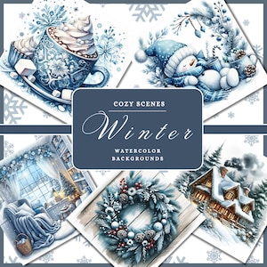 80 Cozy Winter Backgrounds Winter Scene Backgrounds Cozy Winter Cliparts, Cozy Winter Graphics Cozy Winter Png Blue Winter Junk Journal Kit
