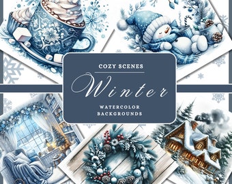 80 Cozy Winter Backgrounds Winter Scene Backgrounds Cozy Winter Cliparts, Cozy Winter Graphics Cozy Winter Png Blue Winter Junk Journal Kit