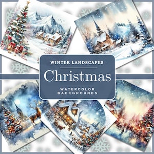 Winter Scene Backgrounds Watercolor Winter Festive Landscapes Christmas Scene Background Watercolor Christmas Village Scene Digital papers